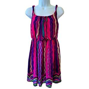 I.N. San Francisco NWOT Women’s Sheer Hot Pink Multicolored Mini Dress w Liner